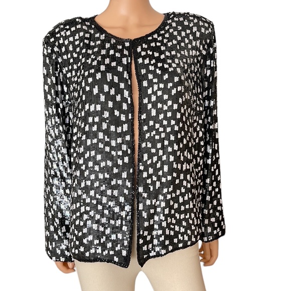 Vintage Stenay black white sequin silk jacket